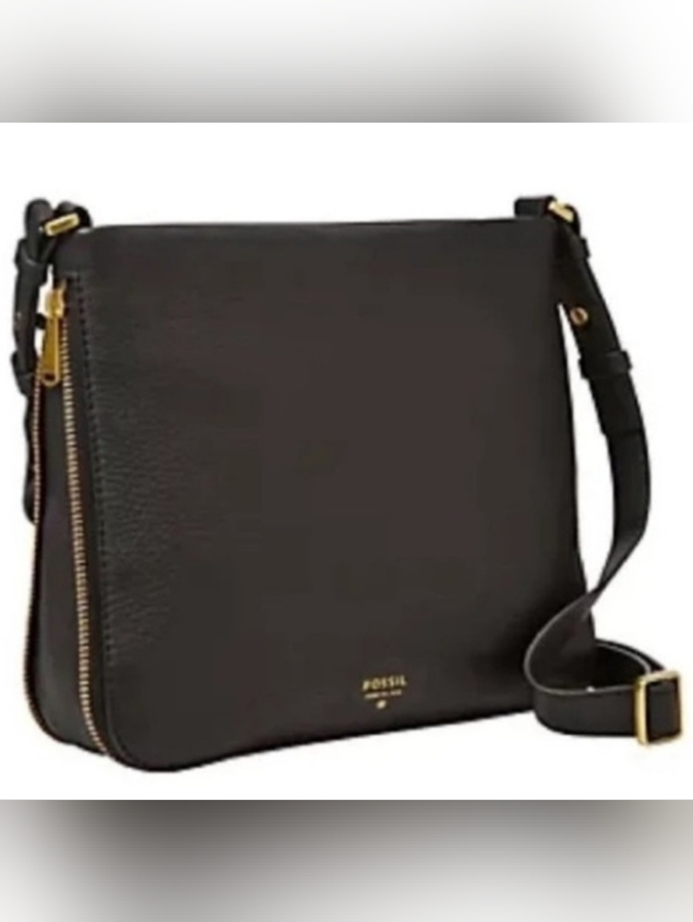 Fossil Preston Black Pebbled Leather Expandable Crossbody Bag 8”x 9.5